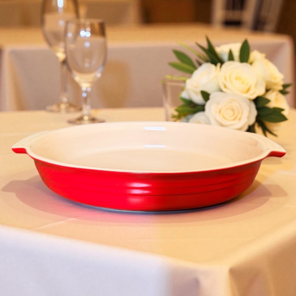 Le Creuset Stoneware Casserole Oval Red Baking Dish 16” x 10.25”